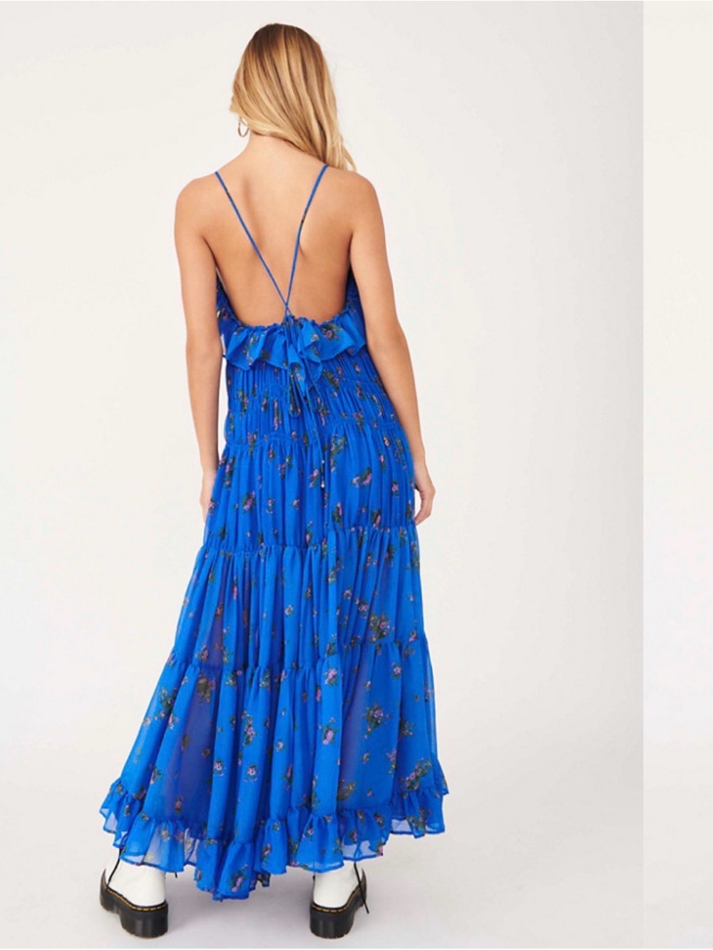 Free People Electric Blue Floral Ruffle Maxi Dress - Picture 2 of 5
